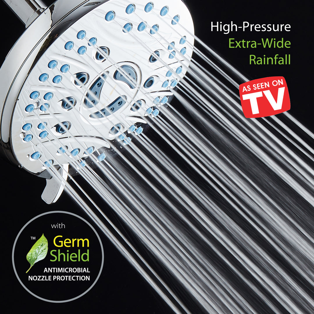 AquaCare High Pressure 6-setting 6 inch Rainfall Shower Head with GermShield Antimicrobial Anti-clog Nozzles, Chrome Image 2