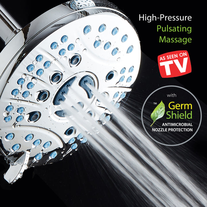 AquaCare High Pressure 6-setting 6 inch Rainfall Shower Head with GermShield Antimicrobial Anti-clog Nozzles, Chrome Image 3