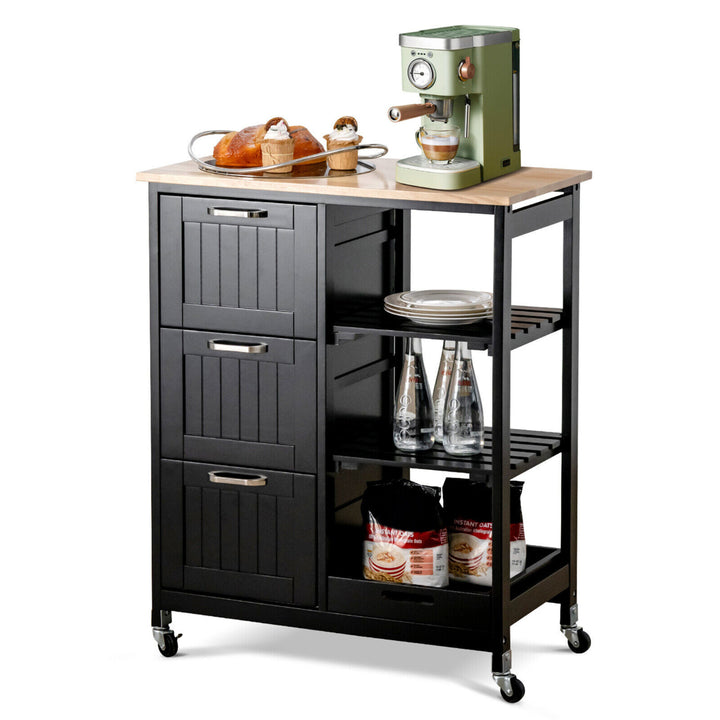 Rolling Kitchen Island Utility Storage Cart w/ 3 Storage Drawers and Shelves Image 5