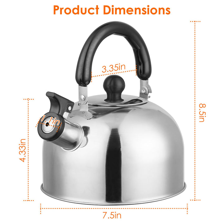 2.1Quarts Stainless Steel Whistling Tea Kettle Stovetop Induction Gas Teapot with Insulated Handle Camping Kitchen Image 5