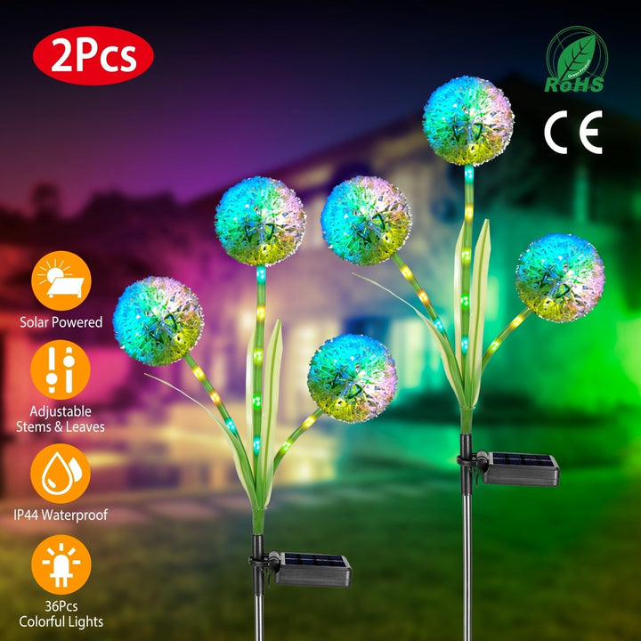 2Pcs Solar Dandelion Light 36 LED Waterproof Garden Stake Lamp Colorful Image 1