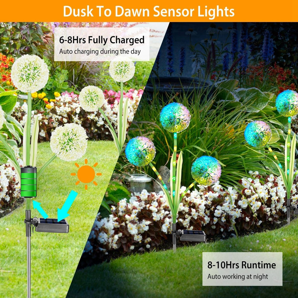 2Pcs Solar Dandelion Light 36 LED Waterproof Garden Stake Lamp Colorful Image 2