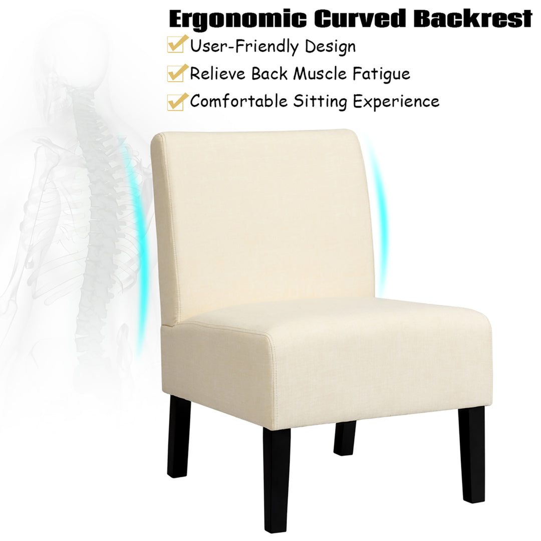 Costway Armless Accent Fabric Leisure Chair w/Rubber Wood Legs Gray\Beige\ Print Image 6