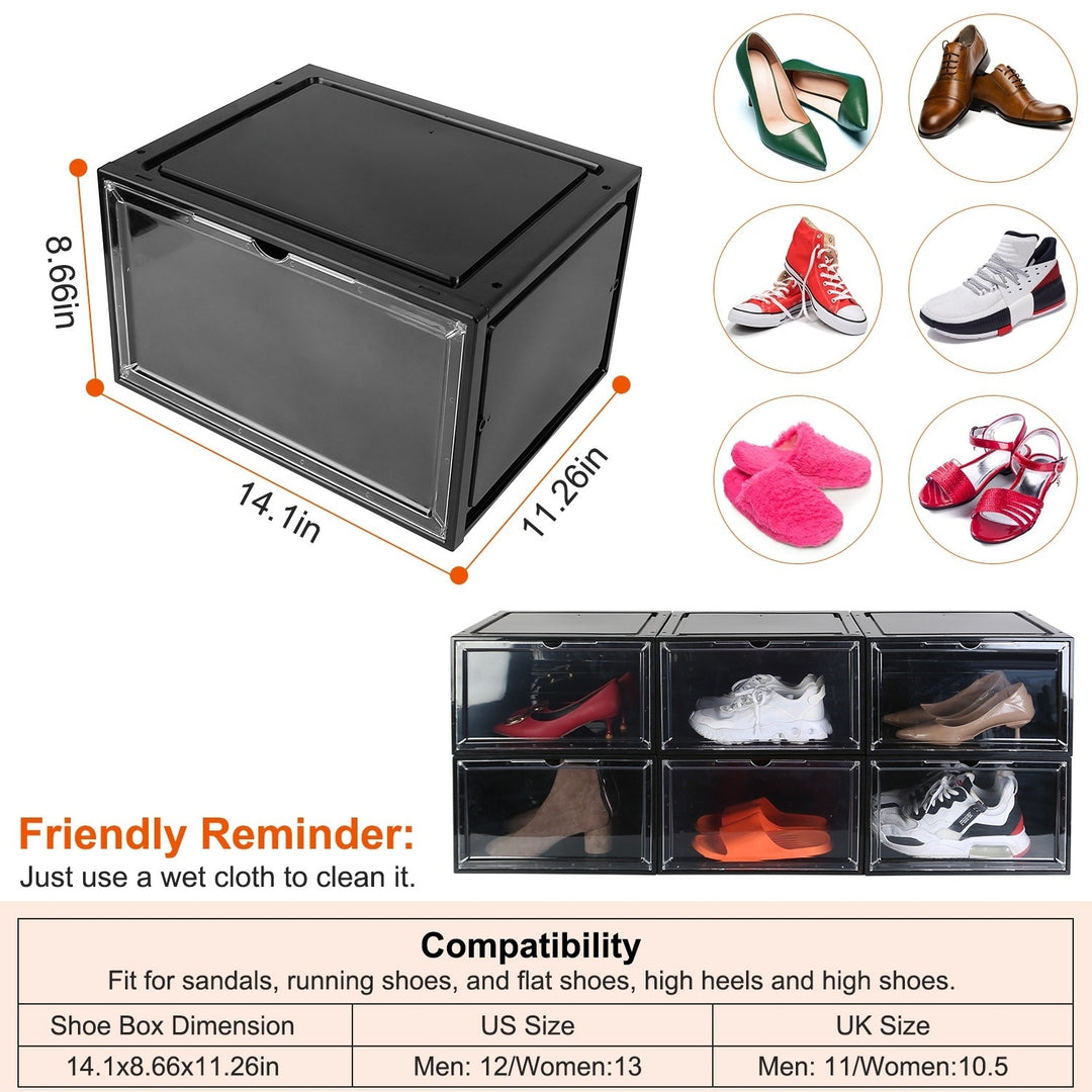 Collapsible Shoe Box 6 Pack Stackable Storage Bin Magnetic Door Transparent PP Image 3