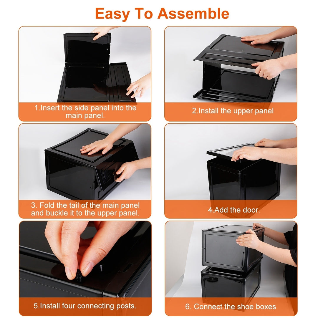 Collapsible Shoe Box 6 Pack Stackable Storage Bin Magnetic Door Transparent PP Image 5