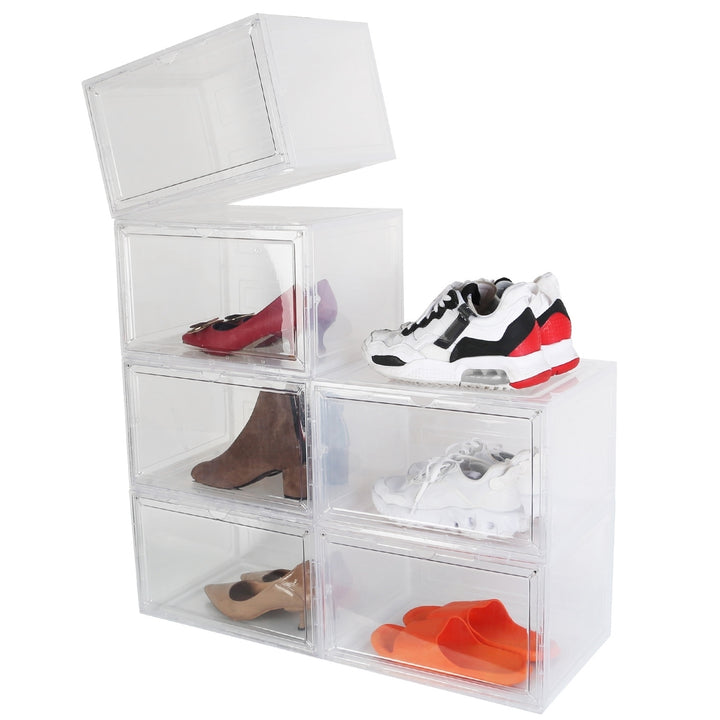 Collapsible Shoe Box 6 Pack Stackable Storage Bin Magnetic Door Transparent PP Image 9