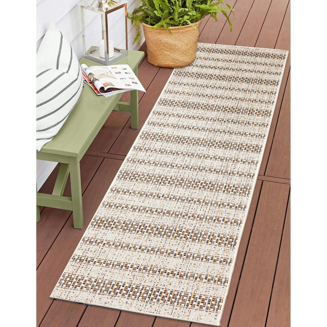 Liora Manne Avena Mosaic Stripe Indoor Outdoor Area Rug Ivory Image 7