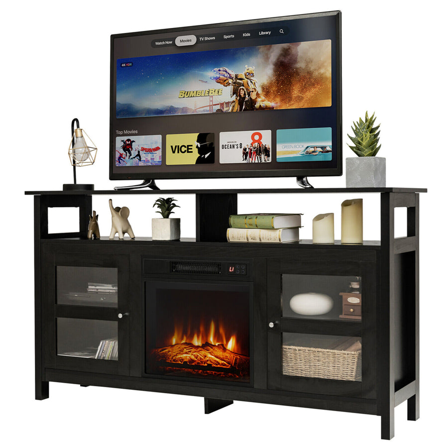 58 Fireplace TV Stand W/18 1400W Electric Fireplace up to 65 Black Image 1