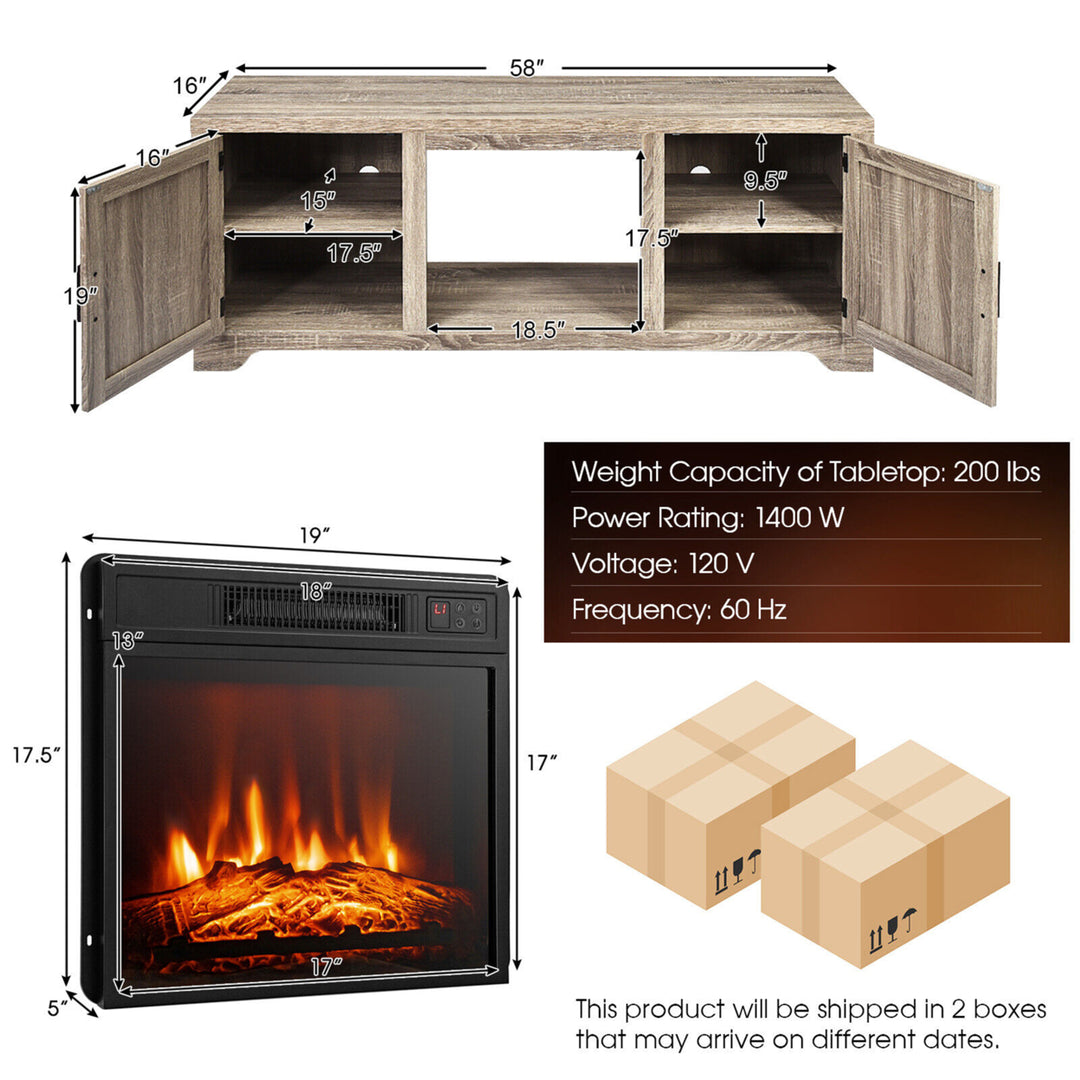 1400W Electric Fireplace TV Stand Storage Cabinet Console andHeater for 65" TV Image 2