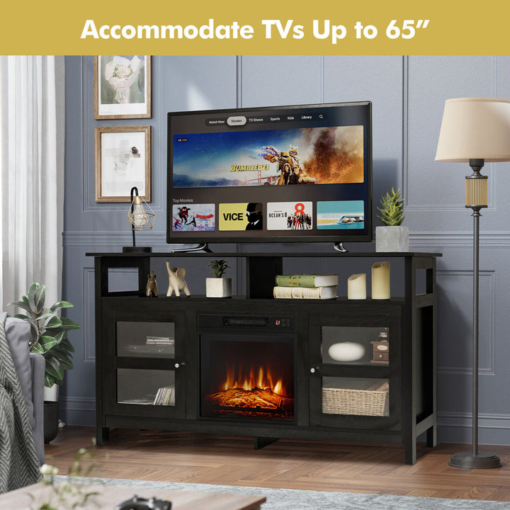 58 Fireplace TV Stand W/18 1400W Electric Fireplace up to 65 Black Image 3