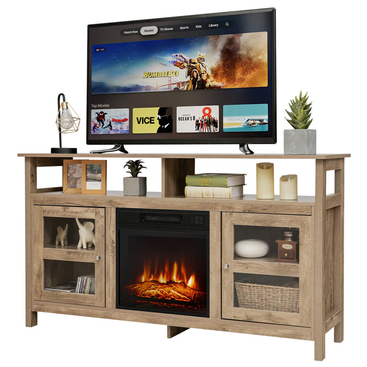 58 Fireplace TV Stand W/18 1400W Electric Fireplace up to 65 Natural Image 1