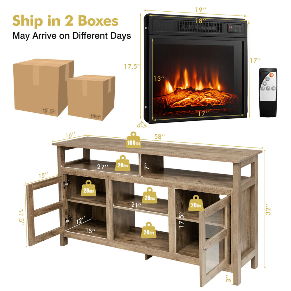 58 Fireplace TV Stand W/18 1400W Electric Fireplace up to 65 Natural Image 2