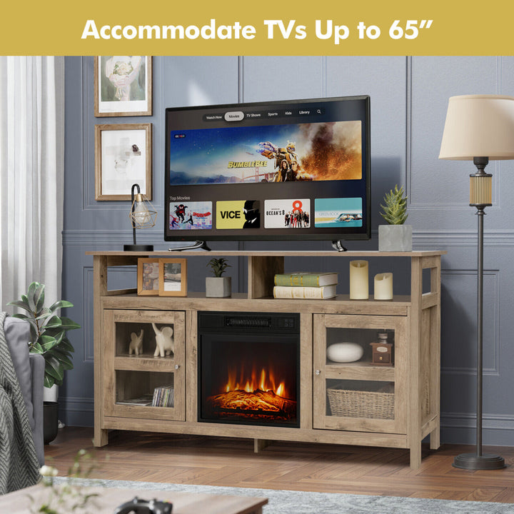 58 Fireplace TV Stand W/18 1400W Electric Fireplace up to 65 Natural Image 3