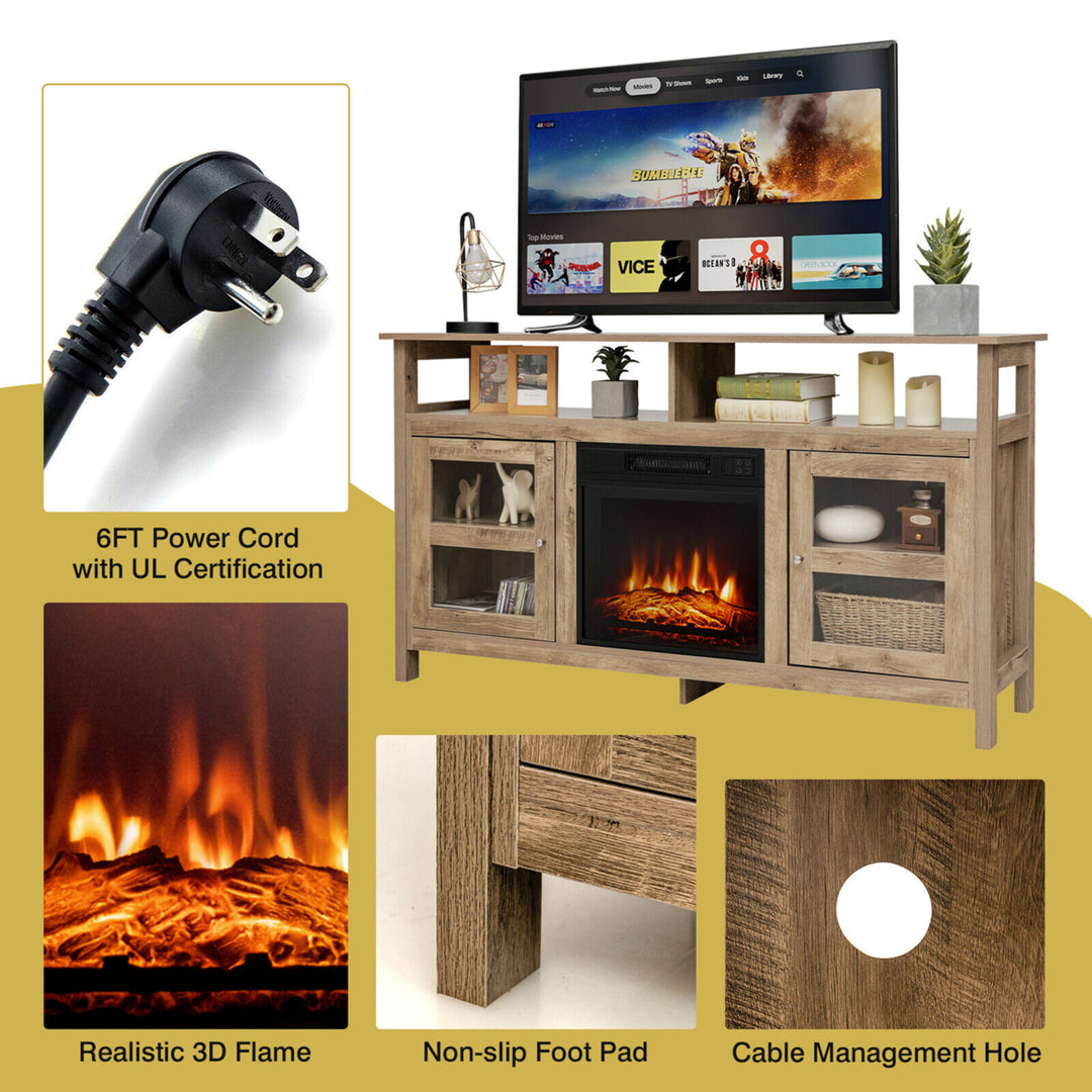 58 Fireplace TV Stand W/18 1400W Electric Fireplace up to 65 Natural Image 10