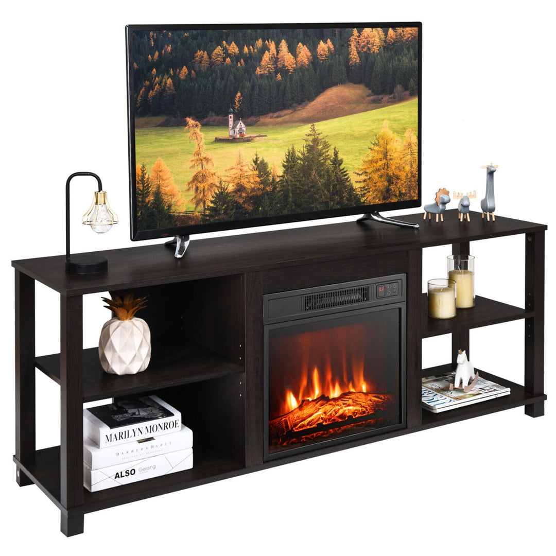 2-Tier TV Stand andElectric Fireplace Heater Storage Cabinet Console For 65" TV Image 1