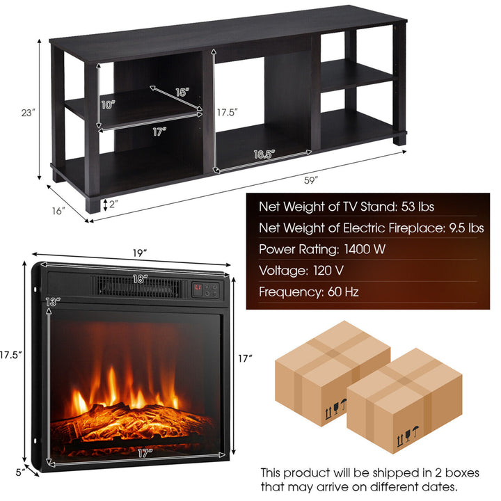 2-Tier TV Stand andElectric Fireplace Heater Storage Cabinet Console For 65" TV Image 2