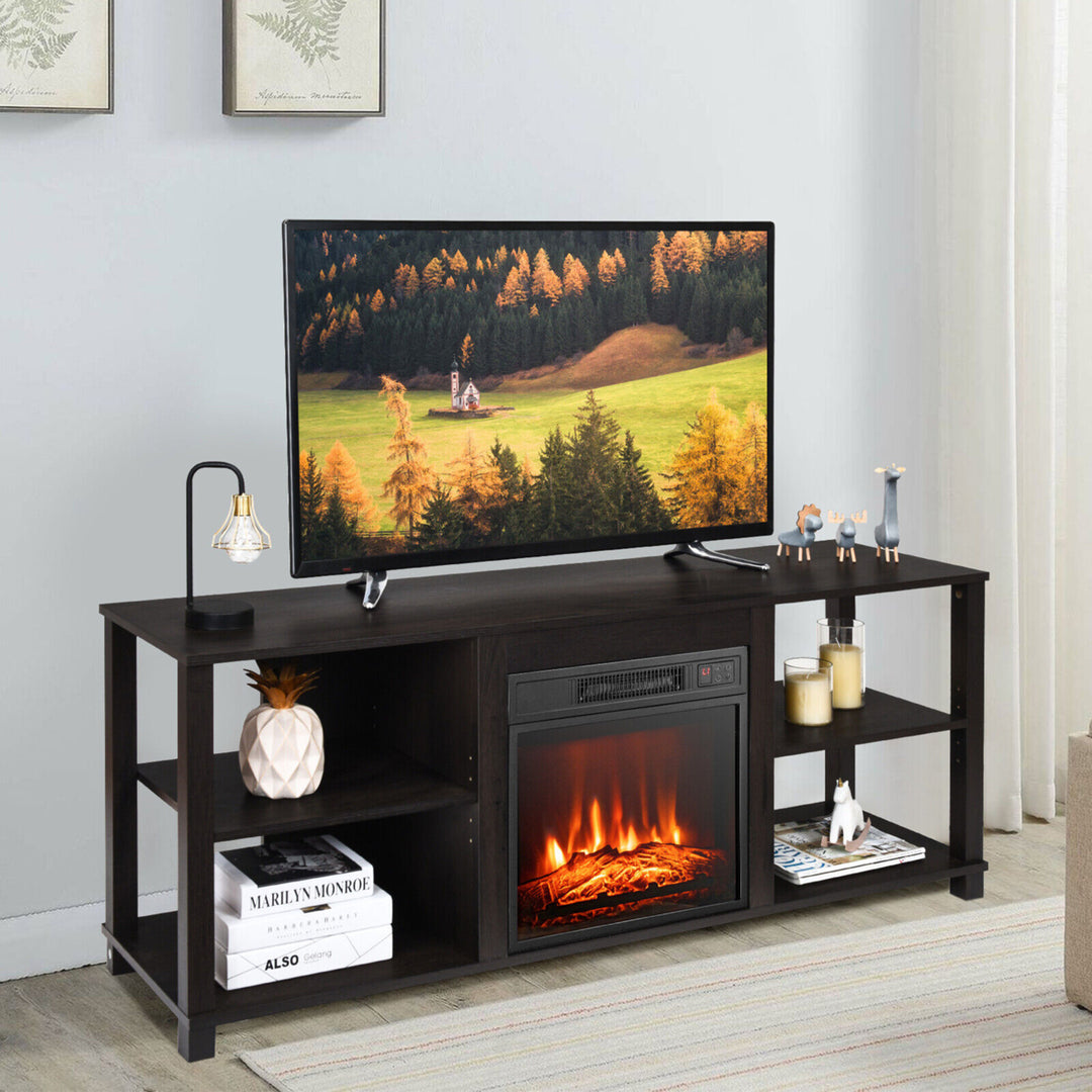 2-Tier TV Stand andElectric Fireplace Heater Storage Cabinet Console For 65" TV Image 3