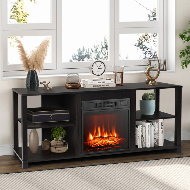 2-Tier TV Stand andElectric Fireplace Heater Storage Cabinet Console For 65" TV Image 4