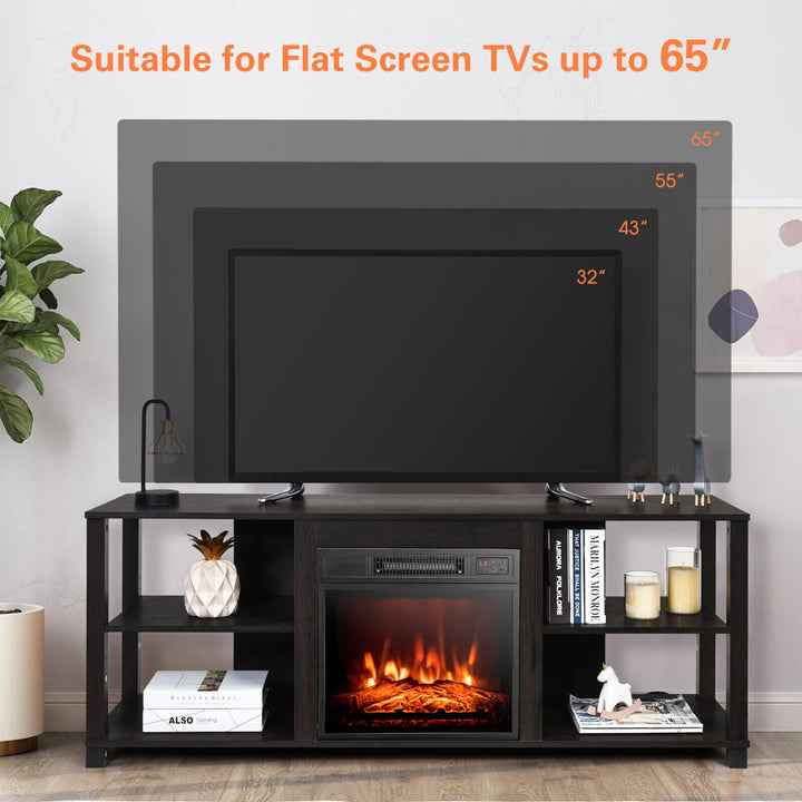 2-Tier TV Stand andElectric Fireplace Heater Storage Cabinet Console For 65" TV Image 5