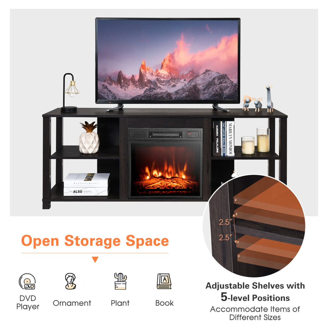 2-Tier TV Stand andElectric Fireplace Heater Storage Cabinet Console For 65" TV Image 6