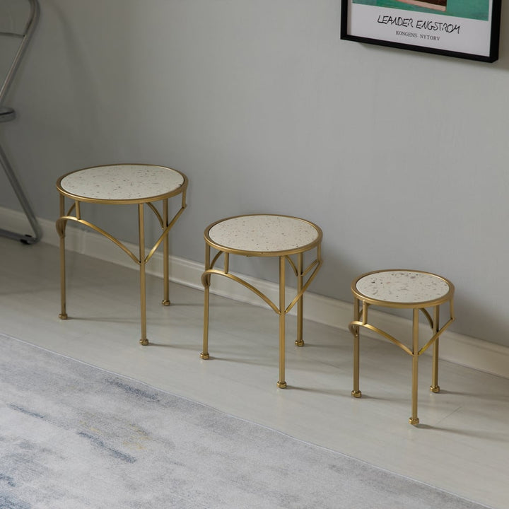 Gold Metal Round Plant Stand Set of 3 with White Marble Top Modern Design Image 5