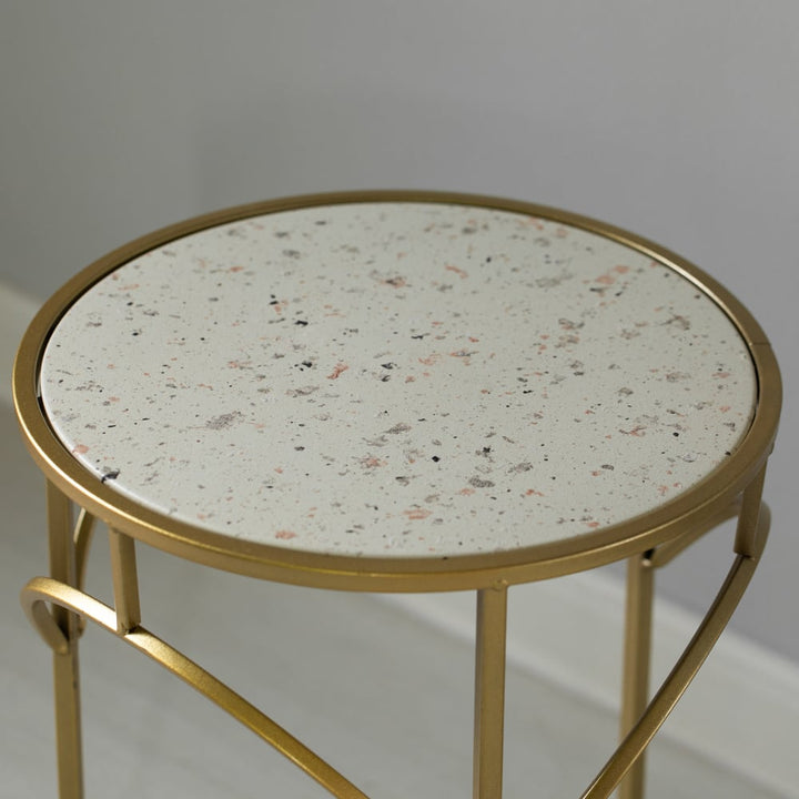 Gold Metal Round Plant Stand Set of 3 with White Marble Top Modern Design Image 10