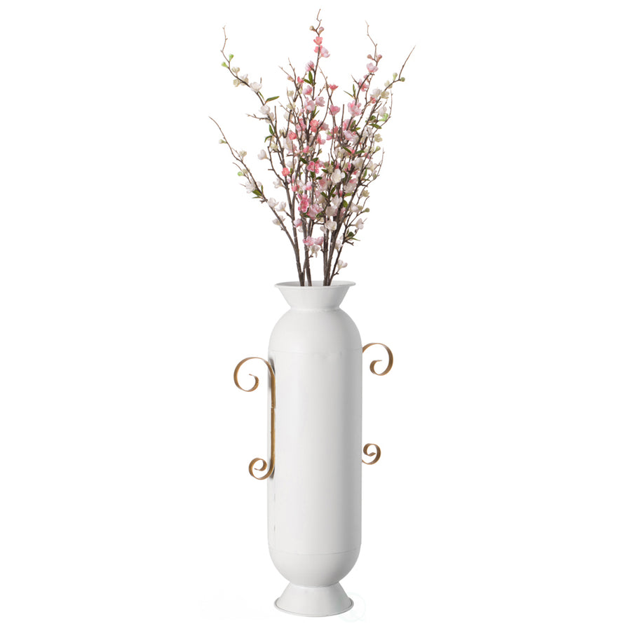 19.25 in Tall Decorative White Metal Floor Vase With 2 Gold Handles - Elegant Handcrafted Chic Vessel for Entryway, Image 1