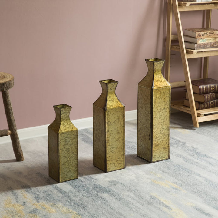 Decorative Antique Style Metal Bottle Shape Gold Floor Vase for Entryway, Living Room, Dining Room, , Centerpiece, Image 7