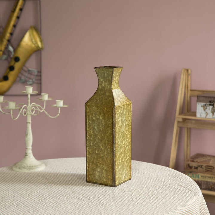 Decorative Antique Style Metal Bottle Shape Gold Floor Vase for Entryway, Living Room, Dining Room, , Centerpiece, Image 9