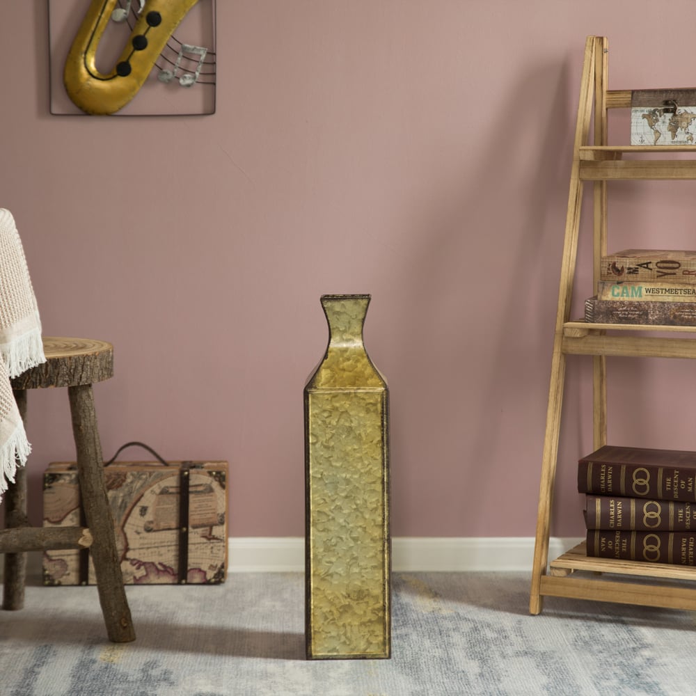Decorative Antique Style Metal Bottle Shape Gold Floor Vase for Entryway, Living Room, Dining Room, , Centerpiece, Image 10