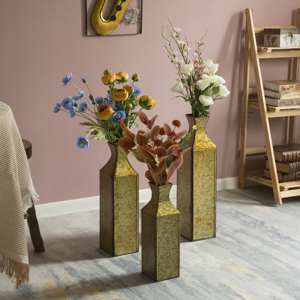Decorative Antique Style Metal Bottle Shape Gold Floor Vase for Entryway, Living Room, Dining Room, , Centerpiece, Image 11