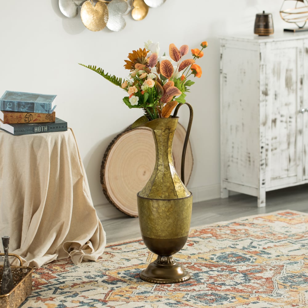 Decorative Antique Style 1 Handle Metal Jug Floor Vase - Vintage Inspired Rustic Design for Entryway, Living Room, or Image 7
