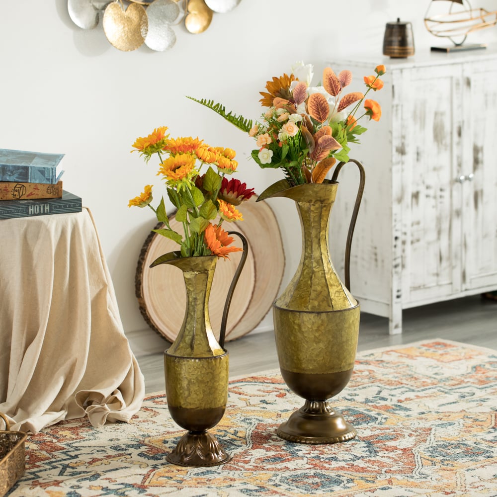 Decorative Antique Style 1 Handle Metal Jug Floor Vase - Vintage Inspired Rustic Design for Entryway, Living Room, or Image 8