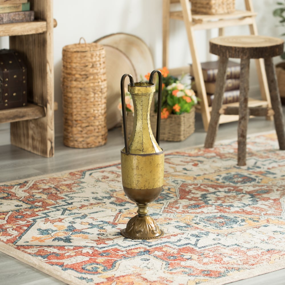 Decorative Antique Style Metal Jug Floor Vase with 2 Handles - Vintage Inspired Rustic Design for Entryway, Living Room, Image 3