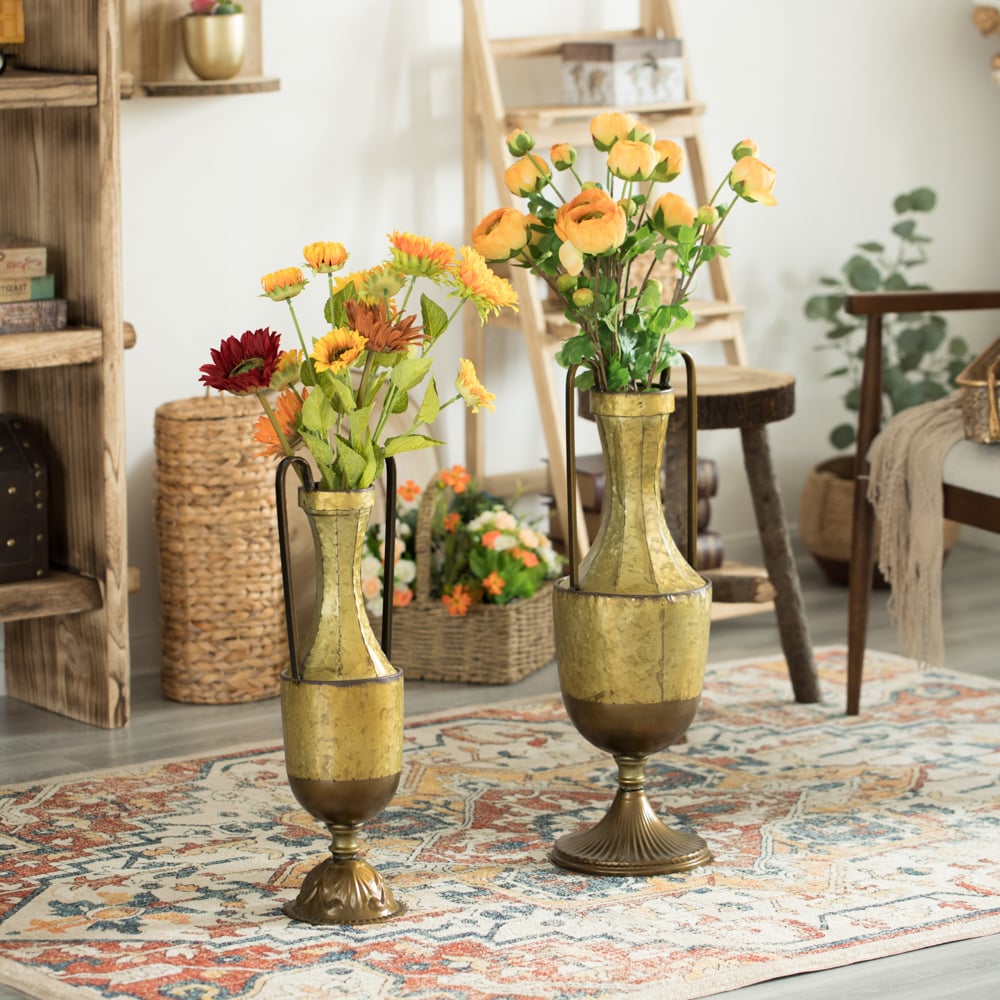 Decorative Antique Style Metal Jug Floor Vase with 2 Handles - Vintage Inspired Rustic Design for Entryway, Living Room, Image 9