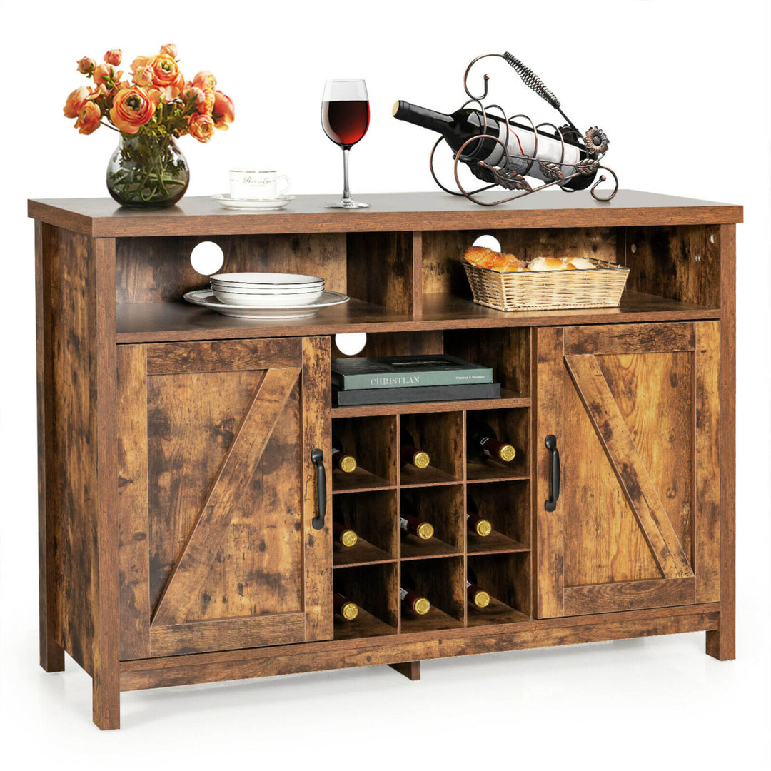 Buffet Storage Cabinet Farmhouse Sideboard w/9-Bottle Wine Rack and 2 Doors Image 5