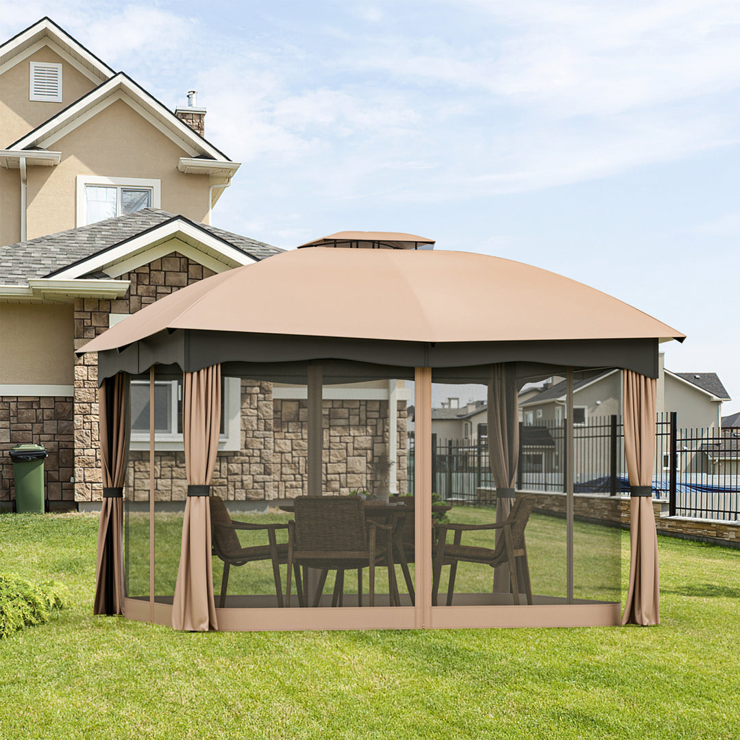 Patio 12 x 10 Canopy Heavy Duty Steel Gazebo Double Vented Outdoor Brown Image 1