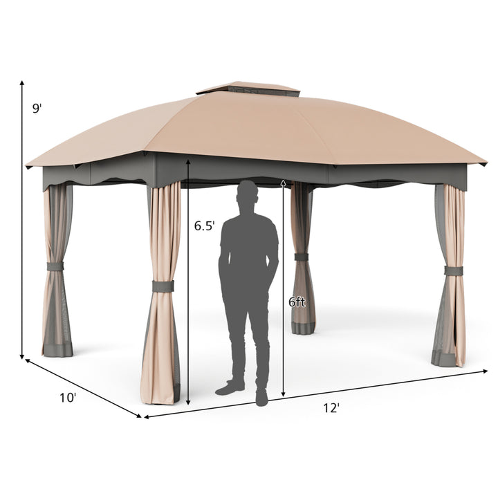 Patio 12 x 10 Canopy Heavy Duty Steel Gazebo Double Vented Outdoor Brown Image 2