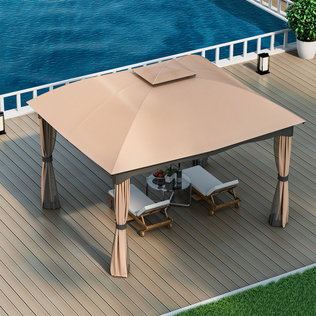 Patio 12 x 10 Canopy Heavy Duty Steel Gazebo Double Vented Outdoor Brown Image 3