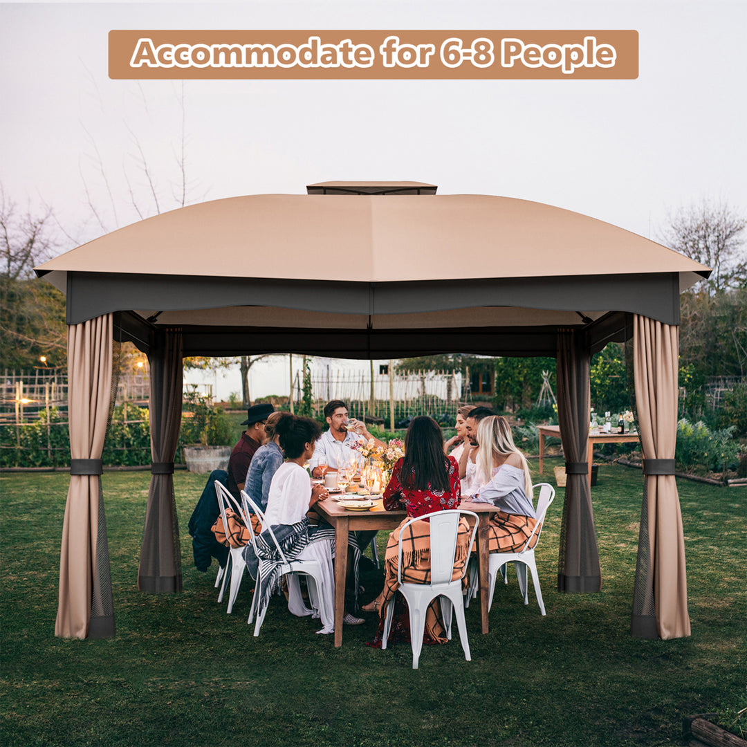 Patio 12 x 10 Canopy Heavy Duty Steel Gazebo Double Vented Outdoor Brown Image 4