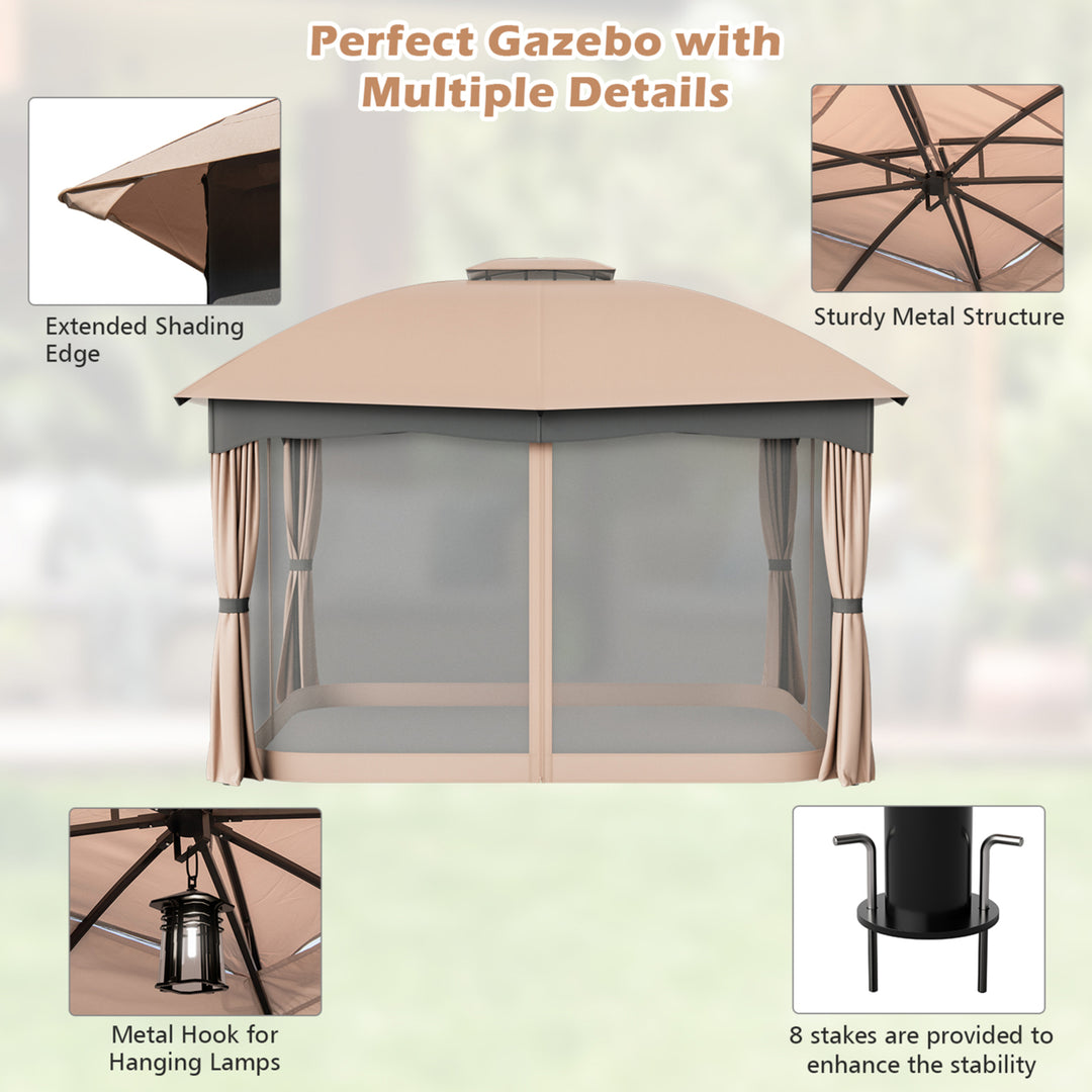 Patio 12 x 10 Canopy Heavy Duty Steel Gazebo Double Vented Outdoor Brown Image 5