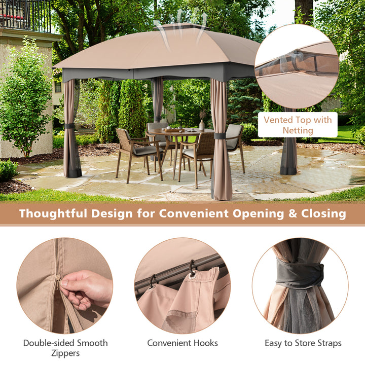 Patio 12 x 10 Canopy Heavy Duty Steel Gazebo Double Vented Outdoor Brown Image 6