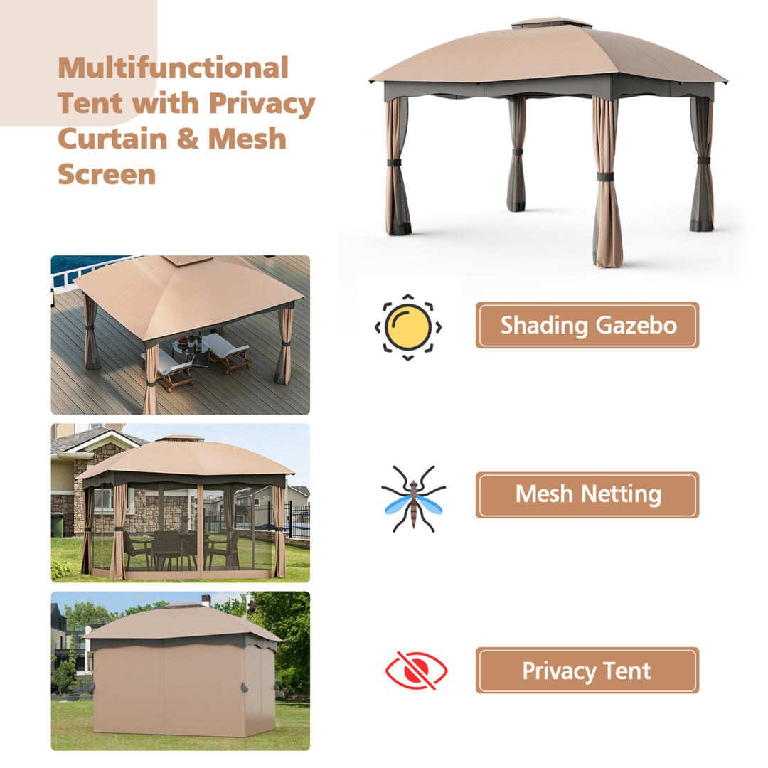 Patio 12 x 10 Canopy Heavy Duty Steel Gazebo Double Vented Outdoor Brown Image 7