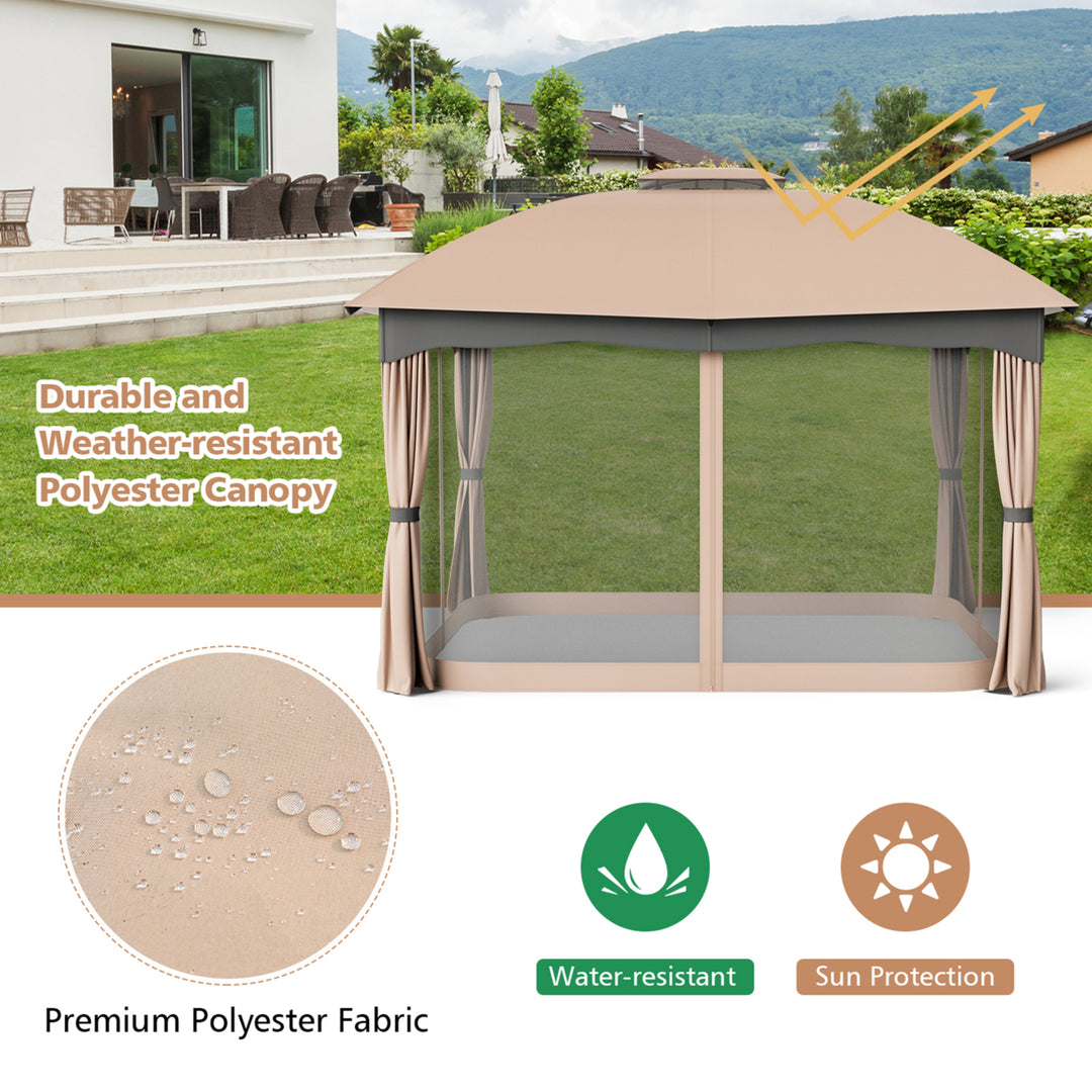 Patio 12 x 10 Canopy Heavy Duty Steel Gazebo Double Vented Outdoor Brown Image 8