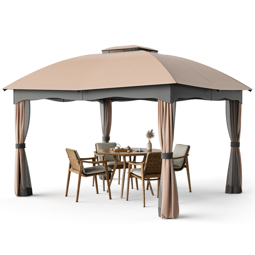 Patio 12 x 10 Canopy Heavy Duty Steel Gazebo Double Vented Outdoor Brown Image 9