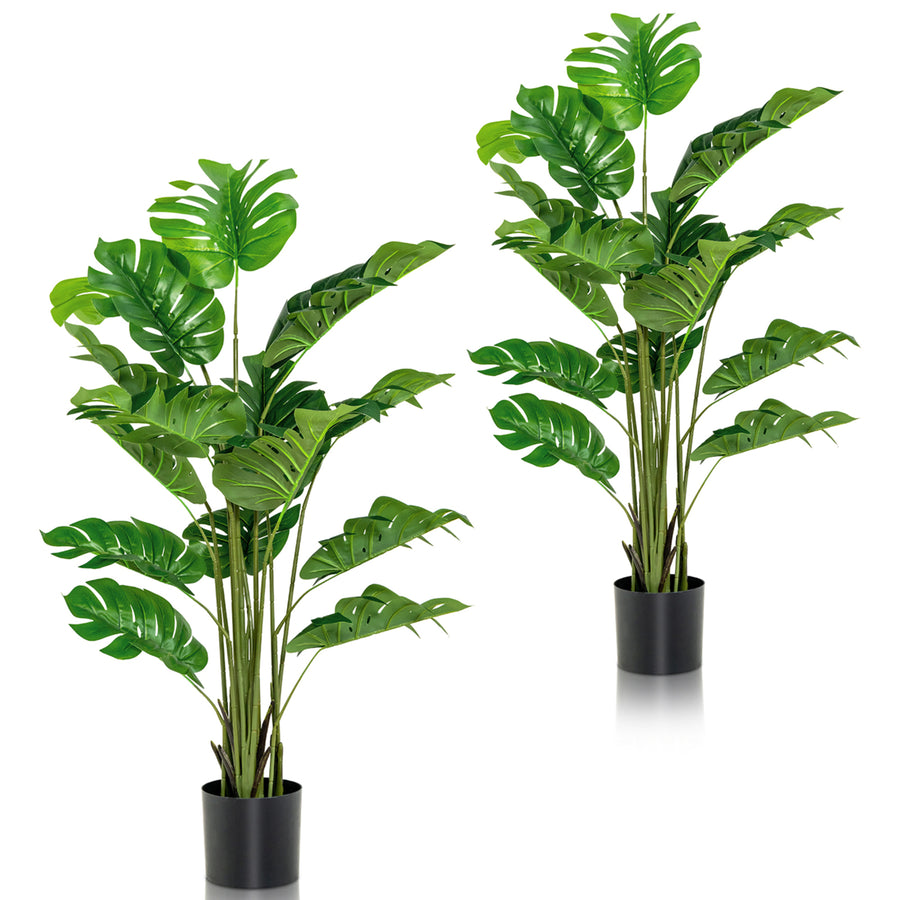 2-Pack 5 ft Artificial Tree Potted Fake Faux Monstera Deliciosa Plant Home Office Image 1