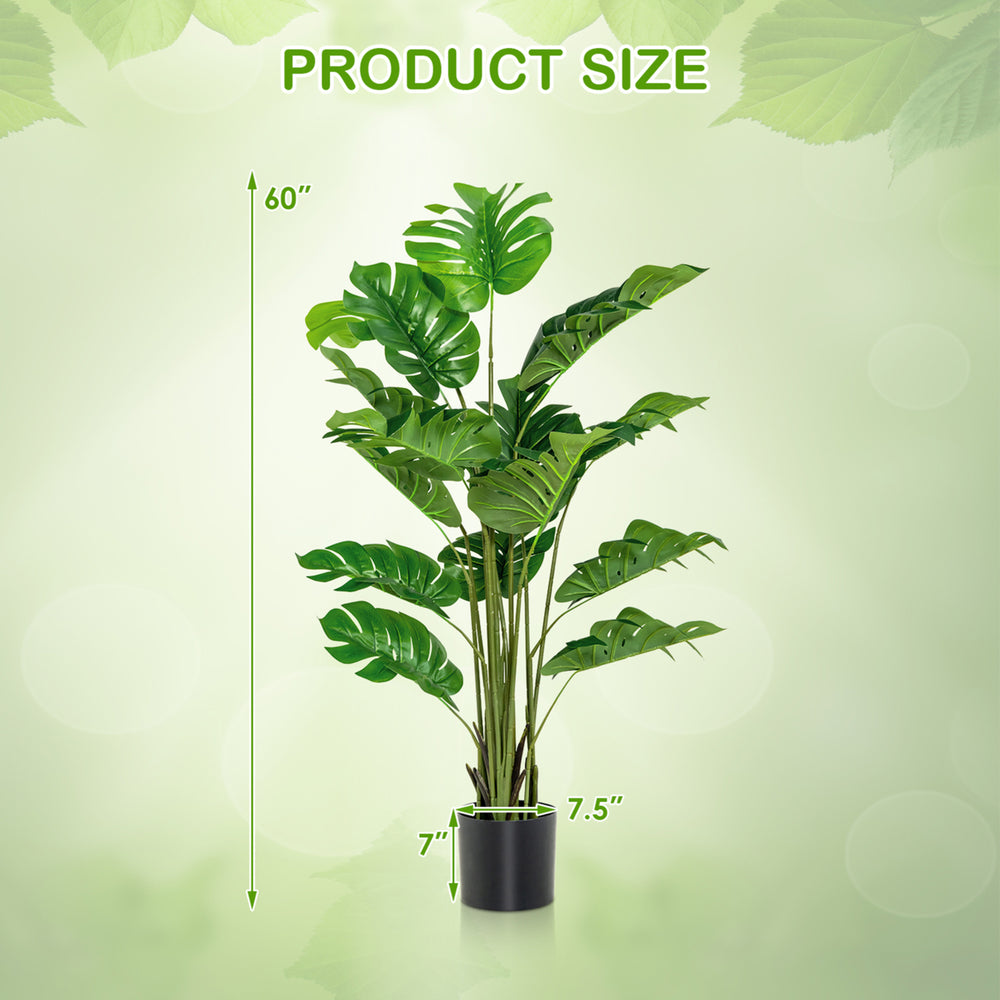 2-Pack 5 ft Artificial Tree Potted Fake Faux Monstera Deliciosa Plant Home Office Image 2