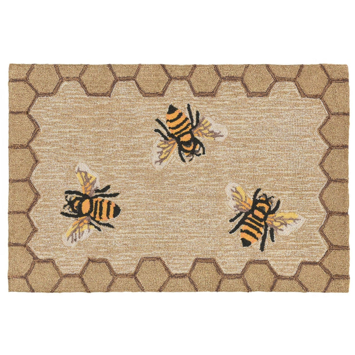 Liora Manne Frontporch Honeycomb Bee Indoor Outdoor Area Rug Natural Image 3
