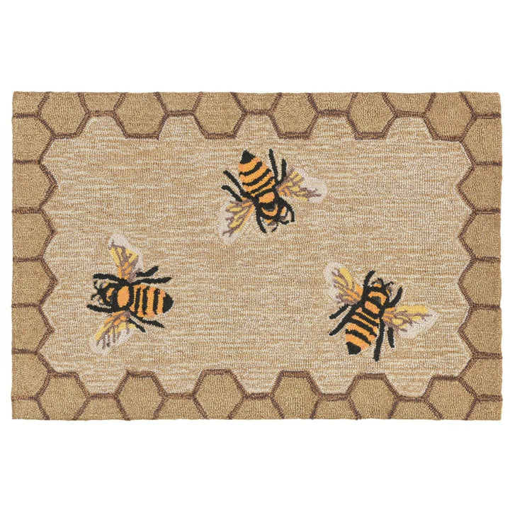 Liora Manne Honeycomb Bee Outdoor Indoor Area Rug Natural 80% Polyester Image 3