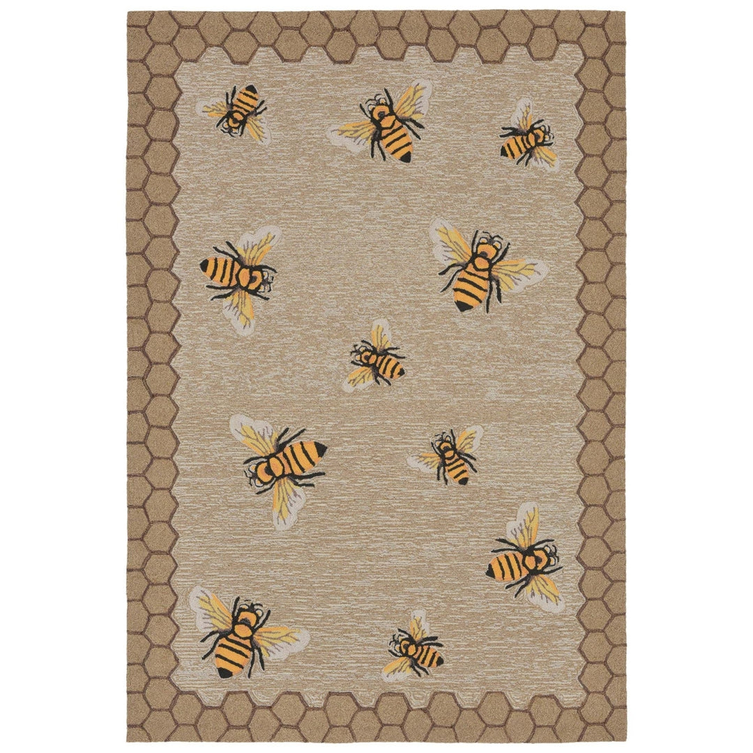 Liora Manne Honeycomb Bee Outdoor Indoor Area Rug Natural 80% Polyester Image 7